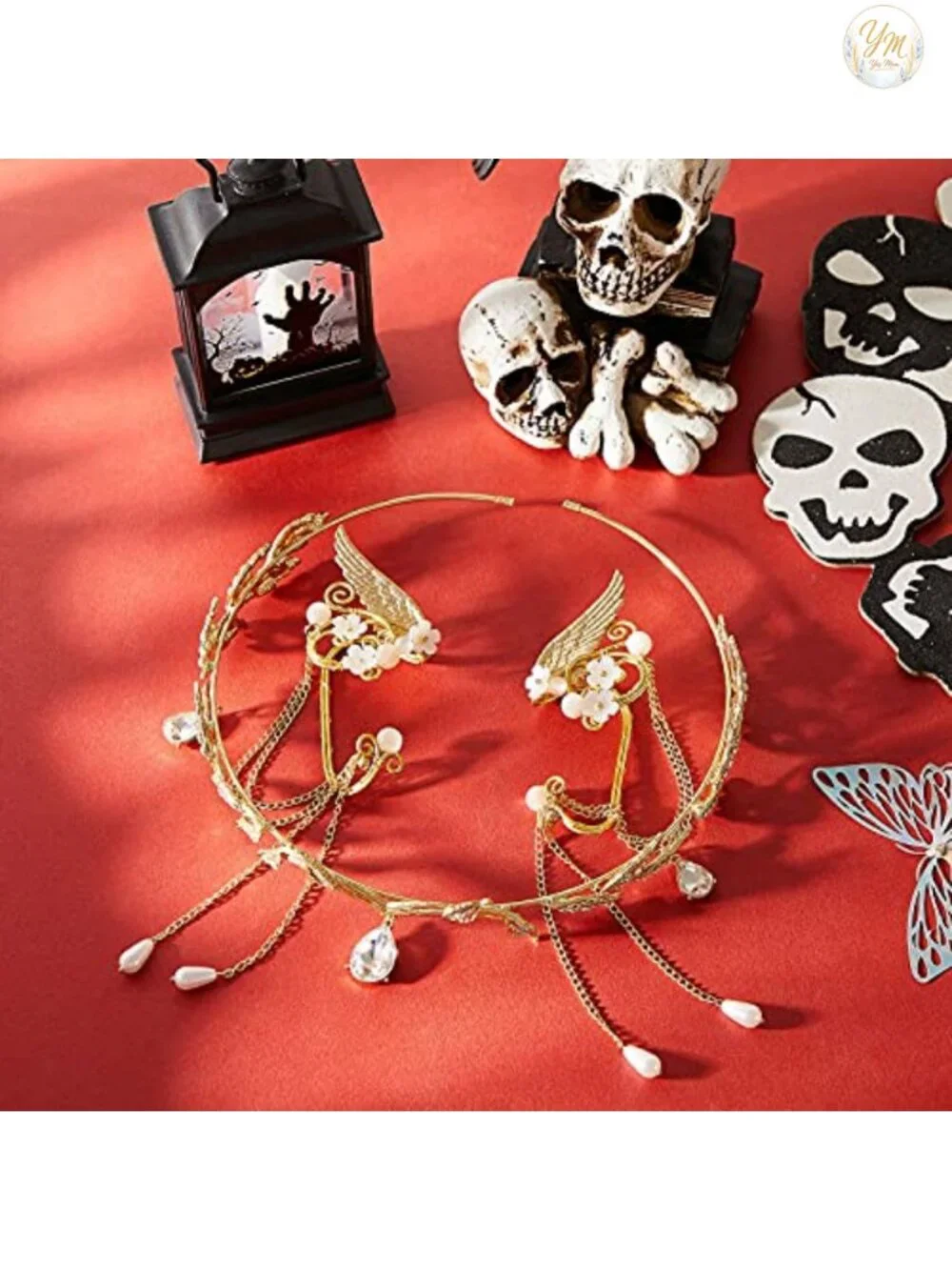 3 Pc Rhinestone Leaf Headband Elf Ear Fairy Costume Crown Cosplay Women